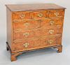George III style walnut oyster veneered three over two over two drawer chest. ht. 36 in., top: 20" x 41".