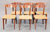 Set of six teak hornback dining chairs stamped 781-80, non upholstered seats, large scale Harry Ostergaard style.