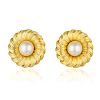 A Pair of Cultured Pearl Daisy Earclips