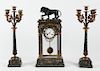3 PC. FRENCH BRONZE AND MARBLE CLOCK SET