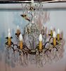 FRENCH 10 LIGHT CRYSTAL AND BRONZE CHANDELIER