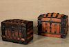 2 LEATHER AND BRASS BOUND STEAMER TRUNKS
