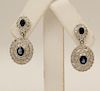 PR. OF18K DIA. AND BLUE SAPPHIRE EARRINGS