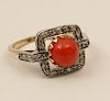 18K GOLD DIAMOND AND CORAL RING