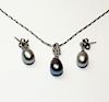 14K White Gold Smokey Pearl Necklace & Earrings