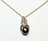 10K Yellow Gold Diamond Black Pearl Necklace