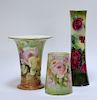3PC American Belleek Porcelain Rose Vase Group