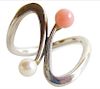 Jack Nutting Coral Pearl Sterling Silver California Mid Century Modernist Ring
