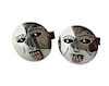 Sterling Silver Copper Mexican Mid Century Modernist Cheeky Face with Tongue Out Cufflinks