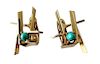 Ole Lynggaard Gold Persian Turquoise Danish Abstract Modernist Earrings