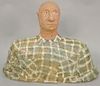 Jill Crowley (B1946), untitled ceramic bust of man with glazed green plaid shirt, signed Jill Crowley, back right shoulder. ht. 18 1/2 in.