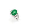 A jadeite jade, diamond and platinum ring