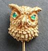 18K Yellow Gold & Emeralds Owl Head Stick Pin