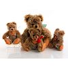 SET OF 4 PLUSH ARTICULATED BEARS; 3 SMALL, 1 LARGE