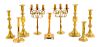 Nine Brass Candlesticks and Candelabras<br>18TH/1