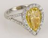 EGL Certified 4.0 Carat Pear Shape Fancy Yellow Diamond, Platinum and 18 Karat Yellow Gold Engagement Ring
