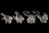 Lalique Crystal Grouping 3 Birds & 1 Bird Compote