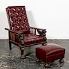 Horner Style Leather Morris Chair and Foot Stool