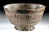 Maya Pottery Bowl w/ Carved Jaguar Heads & Glyphoids