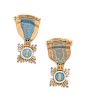 A Pair of 14 Karat Yellow Gold and Polychrome Enamel 'National Society of The Colonial Dames of America' Badges, Bailey Banks and Biddle,