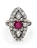 A Silver Topped Yellow Gold, Burmese Ruby and Diamond Ring,