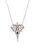 A Silver Topped Yellow Gold, Amethyst, Diamond and Cultured Pearl Pendant/Necklace,