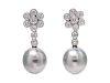 A Pair of White Gold, Cultured Tahitian Pearl and Diamond Earrings,