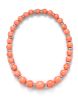 A White Gold, Diamond and Coral Bead Necklace,