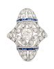 An Art Deco Platinum, Diamond and Sapphire Ring,