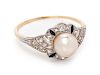 A Platinum Topped Yellow Gold, Pearl, Diamond and Onyx Ring,