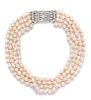 A Platinum, Diamond and Cultured Baroque Pearl Multistrand Necklace,