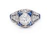 An Art Deco Platinum, Diamond and Sapphire Ring,