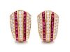 A Pair of 18 Karat Yellow Gold, Diamond and Ruby Earrings,