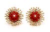 A Pair of 18 Karat Yellow Gold, Coral and Diamond Earclips, Tiffany & Co., Italy,