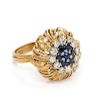 A 14 Karat Yellow Gold, Diamond and Sapphire Flower Ring,