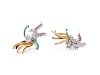 A Pair of Platinum, Yellow Gold, Diamond, Ruby and Emerald Bird Brooches,