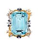 A 14 Karat Bicolor Gold Diamond, Aquamarine, and Sapphire Brooch,