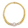 An 18 Karat Yellow Gold, Cultured Pearl and Diamond Necklace,