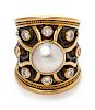 An 18 Karat Yellow Gold, Cultured Mabe Pearl and Diamond Ring, Elizabeth Gage,