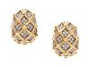 A Pair of Bicolor Gold and Diamond Earclips,