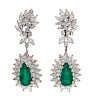 A Pair of Platinum, Yellow Gold, Colombian Emerald and Diamond Convertible Earclips,