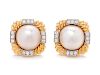 A Pair of 18 Karat Yellow Gold, Platinum, Cultured Mabe Pearl and Diamond Earclips, David Webb,