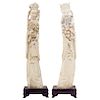 EMPEROR AND EMPRESS. CHINA, 20TH CENTURY.  A pair of carved ivory models with ink details.