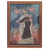 OUR LADY OF MOUNT CARMEL AND THE HOLY SOULS IN PURGATORY.  MEXICO, 20TH CENTURY.. Oil on canvas.