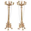 A PAIR OF CANDLESTICKS.  MEXICO, 20TH CENTURY.  Gilt-bronze. 5 branches and base for 6 lights.