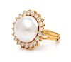 A Yellow Gold, Cultured Mabe Pearl and Diamond Ring,