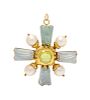 An 18 Karat Yellow Gold, Tourmaline, Cultured Pearl and Carved Hardstone Pendant/Brooch, MAZ,