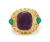 A Yellow Gold, Amethyst and Chrysoprase Ring,