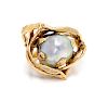 A Yellow Gold and Cultured Baroque Pearl Ring,