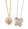 A Collection of 14 Karat Gold and Diamond Pendant Necklaces,